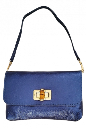 bolso piel azul metalizado