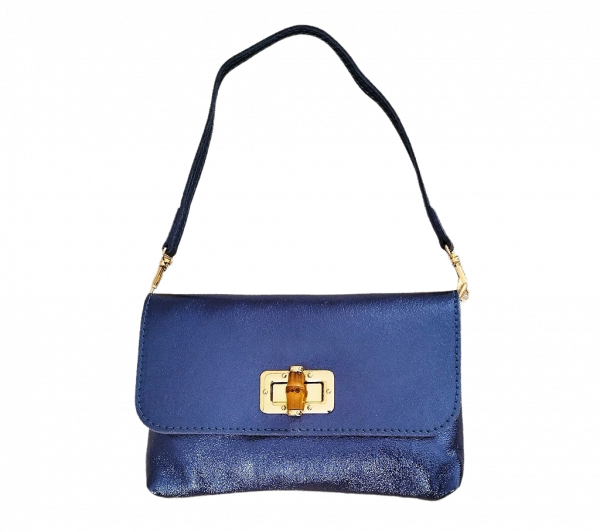 bolso piel azul metalizado